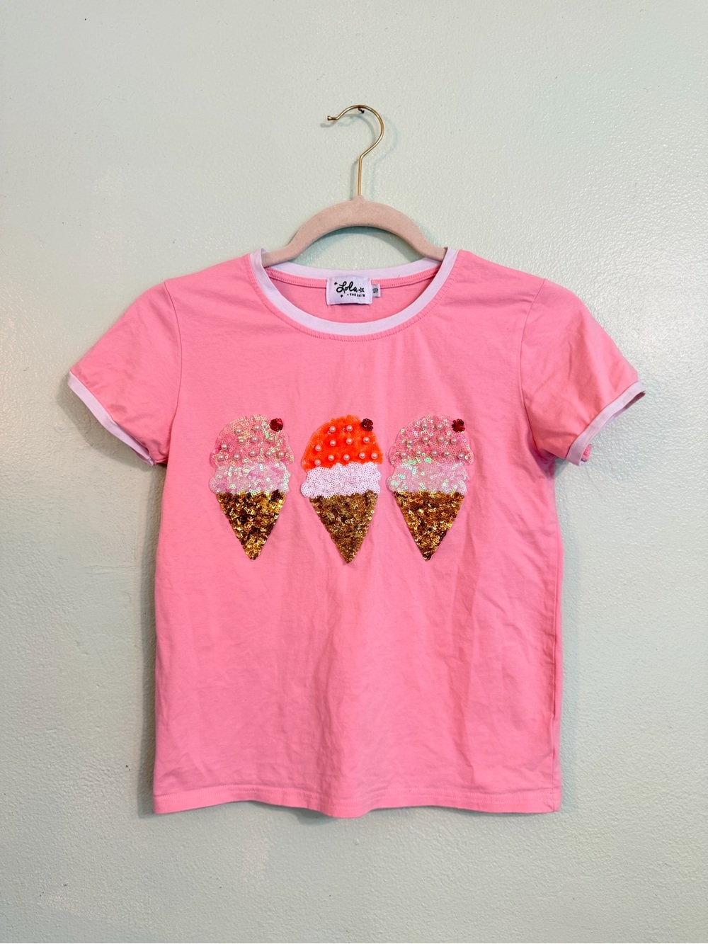 Lola + The Boys Pink Sequin Ice Cream Tee